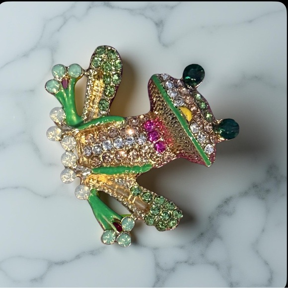Sparkling Frog Brooch with Rhinestones New - Picture 7 of 9